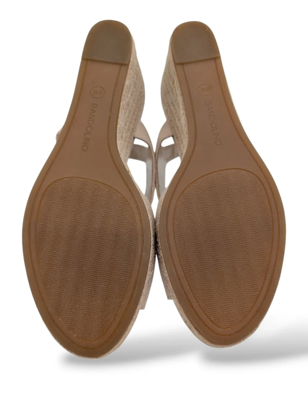 NWT Bandolino Sz 8 Neutral Tan Espadrille Wedge Gold Color Buckle Ankle Straps